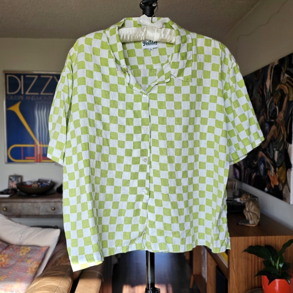 Emma Mullholand on Holiday‎ Olive Check Top NWOT
